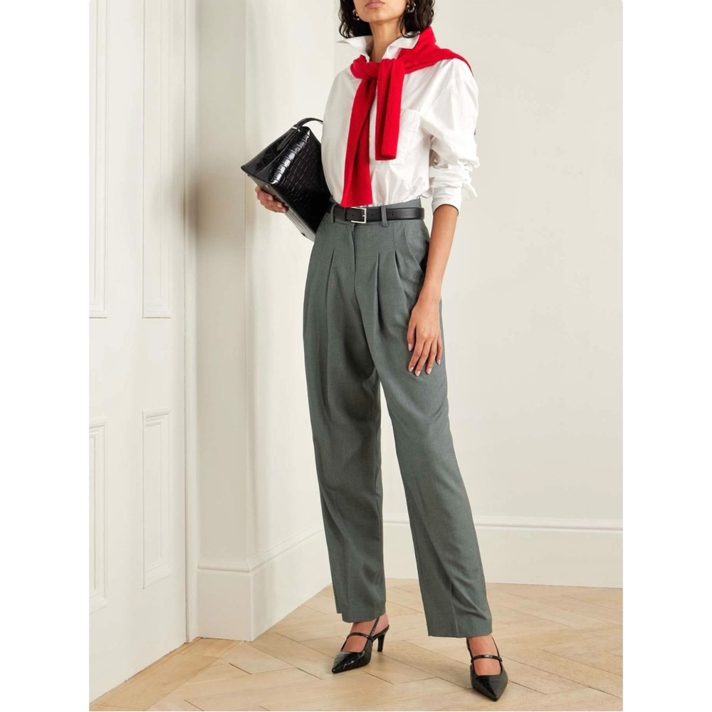 Frankie Shop Gray Pleated High-Waist Trousers